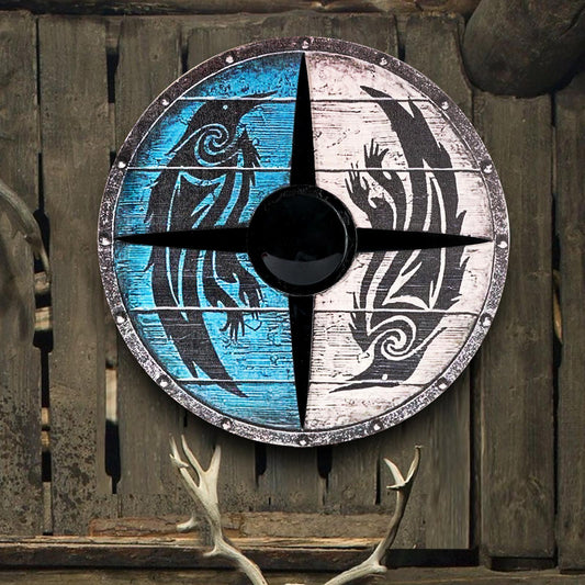 Wooden Painted Viking Shield - Decorative Shied- Dragons and Wolves