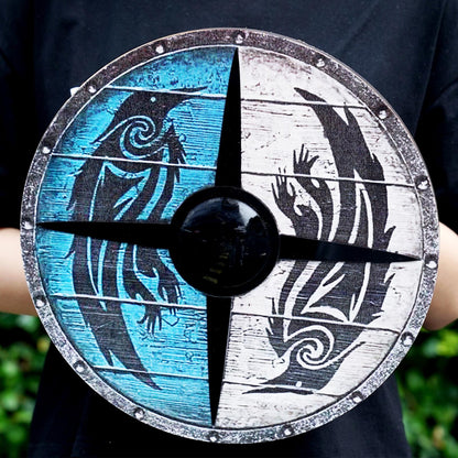 Wooden Painted Viking Shield - Decorative Shied- Dragons and Wolves