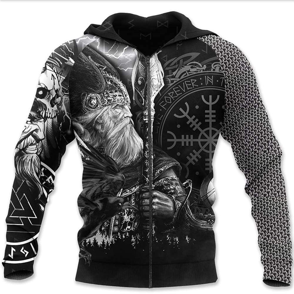 3D Warrior Series Printed Zip Hoodie Sweatshirts