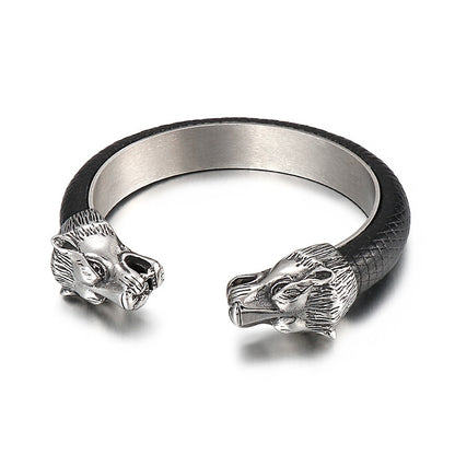 Fenrir Norse Double Headed Wolf Titanium Steel Band