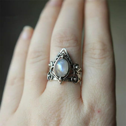 Medieval Antique Moonstone Silver Alloy Ring