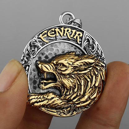 Viking Golden Wolf Fenrir Titanium Steel Pendant