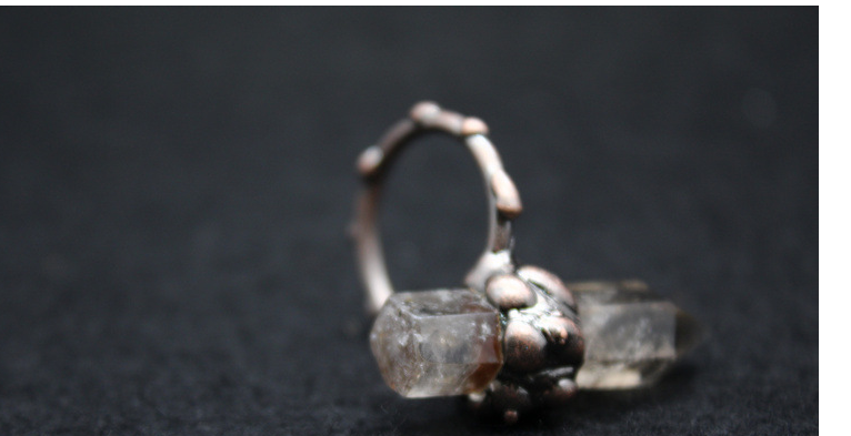 Raw Smokey Quartz Crystal Alloy Ring