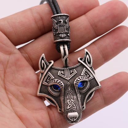 Wolf Head Blue Eye Necklace With Celtic Knot Rune