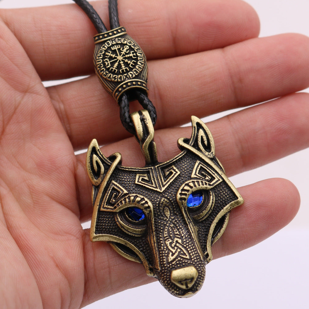 Wolf Head Blue Eye Necklace With Celtic Knot Rune