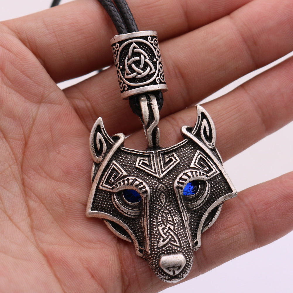 Wolf Head Blue Eye Necklace With Celtic Knot Rune