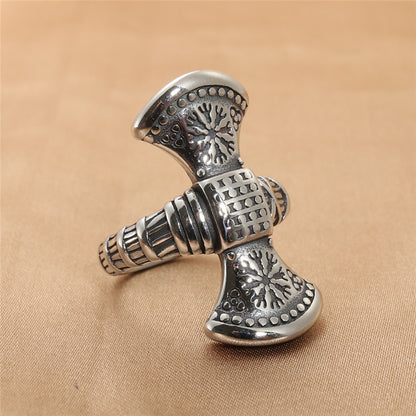 Titanium Steel Battle Axe Viking Ring