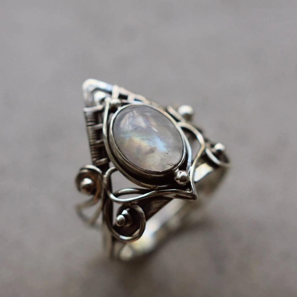 Medieval Antique Moonstone Silver Alloy Ring