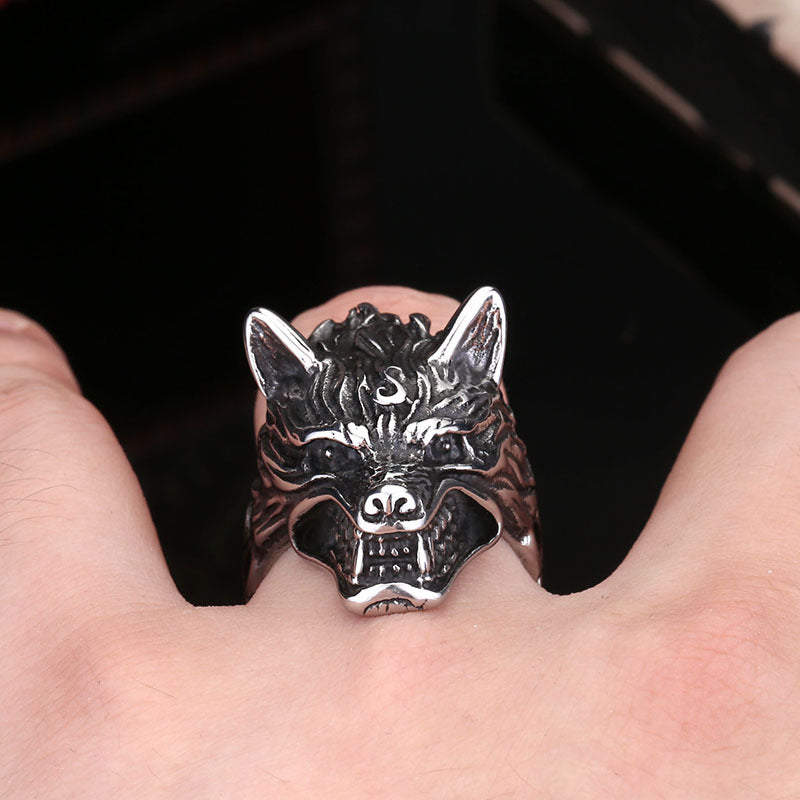 Viking Nordic Wolf Head Ring Stainless Steel Casting Jewelry