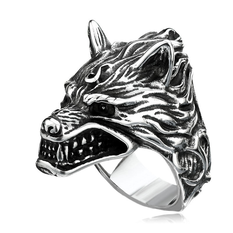 Viking Nordic Wolf Head Ring Stainless Steel Casting Jewelry