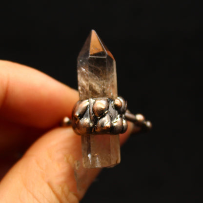 Raw Smokey Quartz Crystal Alloy Ring